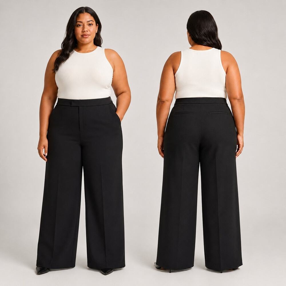NWT Good American Wide Leg Black Pants with High Waist Size 18